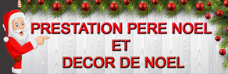 Noel approche et vous désirez marquer les esprits !
Quoi de mieux que la venue du véritable Père Noël sur votre évènement et la mise en place de sublime décor de noël.

DESCRIPTION
Pour vos festivités de fin d'année nous proposons la venue du père pour retrouver votre âme d'enfant.  
Nous proposons également des décoration crée sur mesure pour vos coin photo, comme un traineau avec c'est rennes,
un décor de chalet du père noël ou bien encore un char de parade.
Tous c'est décor sont livrer est installer par nos soins sur le lieu de votre évènement.
Pour accompagner le père noël vous pouvez également faire appel a sont lutin zig-zag.
 
INSTALLATION
Afin de permettre au Père Noël de se préparer au mieux une pièce fermée ou un endroit dédié sera nécessaire,
ainsi qu'une table est une chaise.

DECORATION DISPONIBLE AU CHOIX
- décor chalet du Père Noël (comprend 1 barnum, un trône ,1 sapin, 1 cheminée et diverses décorations) 350 €
- décor traineau est ces rennes (comprend le traineau, 2 rennes, 1 barnum, bâche de fond et décorations diverses) 450 €
- le char de parade (attention véhicule avec crochet d'attelage obligatoire ) 500 €

TARIF DU PERE NOEL 50€/HEURE
TARIF DU LUTIN ZIG ZAG 50€/HEURE